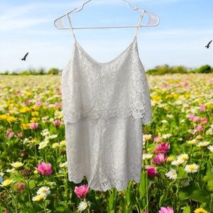 Elegant Lace Overlay Romper in White Size Small Summer Beach In The Beginning
